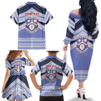 Personalised Tonga Apifoou College Family Matching Off The Shoulder Long Sleeve Dress and Hawaiian Shirt Polynesian Ngatu Tribal