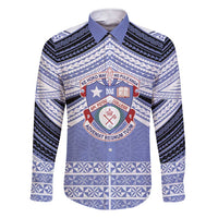 Personalised Tonga Apifoou College Family Matching Short Sleeve Bodycon Dress and Hawaiian Shirt Polynesian Ngatu Tribal LT9 Dad's Shirt - Long Sleeve Blue - Polynesian Pride