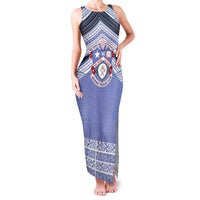 Personalised Tonga Apifoou College Family Matching Tank Maxi Dress and Hawaiian Shirt Polynesian Ngatu Tribal LT9 Mom's Dress Blue - Polynesian Pride