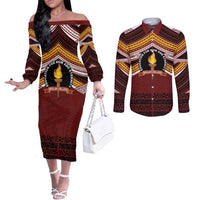 Personalised Tonga Beulah College Couples Matching Off The Shoulder Long Sleeve Dress and Long Sleeve Button Shirt Polynesian Ngatu Tribal