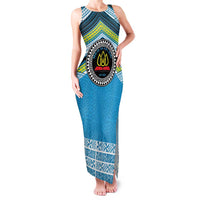 Personalised Tonga Lavengamalie College Family Matching Tank Maxi Dress and Hawaiian Shirt Polynesian Ngatu Tribal LT9 Mom's Dress Blue - Polynesian Pride