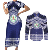 Personalised Tonga Sia'atoutai Theological College Couples Matching Short Sleeve Bodycon Dress and Long Sleeve Button Shirt Polynesian Ngatu Tribal