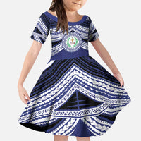 Personalised Tonga Sia'atoutai Theological College Family Matching Off Shoulder Maxi Dress and Hawaiian Shirt Polynesian Ngatu Tribal LT9 Daughter's Dress Blue - Polynesian Pride