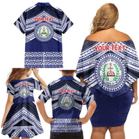 Personalised Tonga Sia'atoutai Theological College Family Matching Off Shoulder Short Dress and Hawaiian Shirt Polynesian Ngatu Tribal LT9 - Polynesian Pride