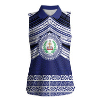 Personalised Tonga Sia'atoutai Theological College Women Sleeveless Polo Shirt Polynesian Ngatu Tribal