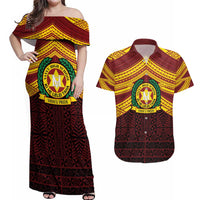 Personalised Tonga Vava'u High School Couples Matching Off Shoulder Maxi Dress and Hawaiian Shirt Polynesian Ngatu Tribal