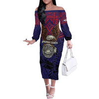 American Samoa Brave Eagle Personalized Family Matching Off The Shoulder Long Sleeve Dress and Hawaiian Shirt National Flag Color