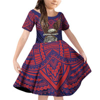 American Samoa Brave Eagle Personalized Family Matching Off Shoulder Short Dress and Hawaiian Shirt National Flag Color