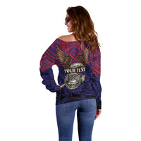American Samoa Brave Eagle Personalized Off Shoulder Sweater National Flag Color