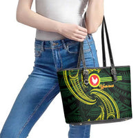 American Samoa Manua Cession Day Personalized Leather Tote Bag Polynesian Wave Style