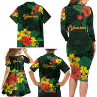 American Samoa Manu'atele Personalized Family Matching Long Sleeve Bodycon Dress and Hawaiian Shirt Manua Island Hibiscus Flowers LT9 - Polynesian Pride