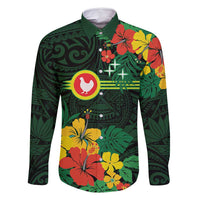 American Samoa Manu'atele Personalized Family Matching Long Sleeve Bodycon Dress and Hawaiian Shirt Manua Island Hibiscus Flowers LT9 Dad's Shirt - Long Sleeve Green - Polynesian Pride