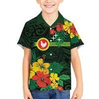 American Samoa Manu'atele Personalized Family Matching Off Shoulder Maxi Dress and Hawaiian Shirt Manua Island Hibiscus Flowers LT9 Son's Shirt Green - Polynesian Pride