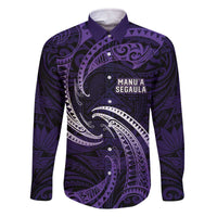 Manua Segaula American Samoa High School Personalized Family Matching Off The Shoulder Long Sleeve Dress and Hawaiian Shirt Polynesian Wave Style LT9 Dad's Shirt - Long Sleeve Purple - Polynesian Pride