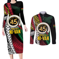 Ni-Van Vanuatu 45th Yumi Yumi Yumi Couples Matching Long Sleeve Bodycon Dress and Long Sleeve Button Shirt Vanuatuan Boar Tusk Polynesian Pattern LT9 Black - Polynesian Pride