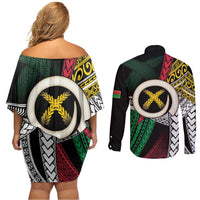 Ni-Van Vanuatu 45th Yumi Yumi Yumi Couples Matching Off Shoulder Short Dress and Long Sleeve Button Shirt Vanuatuan Boar Tusk Polynesian Pattern LT9 - Polynesian Pride