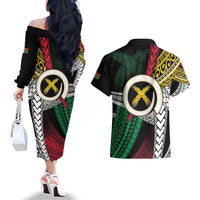 Ni-Van Vanuatu 45th Yumi Yumi Yumi Couples Matching Off The Shoulder Long Sleeve Dress and Hawaiian Shirt Vanuatuan Boar Tusk Polynesian Pattern LT9 - Polynesian Pride