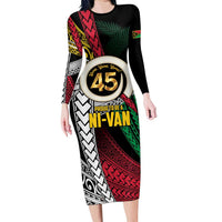 Ni-Van Vanuatu 45th Yumi Yumi Yumi Family Matching Long Sleeve Bodycon Dress and Hawaiian Shirt Vanuatuan Boar Tusk Polynesian Pattern LT9 Mom's Dress Black - Polynesian Pride