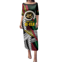 Ni-Van Vanuatu 45th Yumi Yumi Yumi Family Matching Puletasi and Hawaiian Shirt Vanuatuan Boar Tusk Polynesian Pattern LT9 Mom's Dress Black - Polynesian Pride
