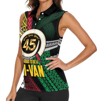 Ni-Van Vanuatu 45th Yumi Yumi Yumi Women Sleeveless Polo Shirt Vanuatuan Boar Tusk Polynesian Pattern LT9 - Polynesian Pride