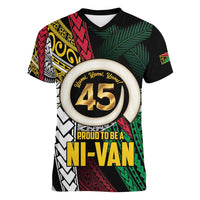 Ni-Van Vanuatu 45th Yumi Yumi Yumi Women V-Neck T-Shirt Vanuatuan Boar Tusk Polynesian Pattern LT9 Female Black - Polynesian Pride