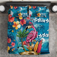 Hawaiian Flamingo Hibiscus Personalised Bedding Set Blue Summer Tropical Flowers LT9 Blue - Polynesian Pride