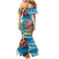 Hawaiian Flamingo Hibiscus Personalised Family Matching Mermaid Dress and Hawaiian Shirt Blue Summer Tropical Flowers LT9 - Polynesian Pride
