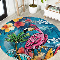 Hawaiian Flamingo Hibiscus Personalised Round Carpet Blue Summer Tropical Flowers LT9 Blue - Polynesian Pride