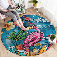 Hawaiian Flamingo Hibiscus Personalised Round Carpet Blue Summer Tropical Flowers LT9 - Polynesian Pride