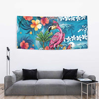 Hawaiian Flamingo Hibiscus Personalised Tapestry Blue Summer Tropical Flowers LT9 - Polynesian Pride