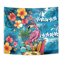 Hawaiian Flamingo Hibiscus Personalised Tapestry Blue Summer Tropical Flowers LT9 - Polynesian Pride