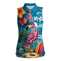 Hawaiian Flamingo Hibiscus Personalised Women Sleeveless Polo Shirt Blue Summer Tropical Flowers LT9 Female Blue - Polynesian Pride