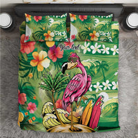 Hawaiian Flamingo Hibiscus Personalised Bedding Set Green Summer Tropical Flowers LT9 Green - Polynesian Pride