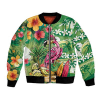 Hawaiian Flamingo Hibiscus Personalised Bomber Jacket Green Summer Tropical Flowers LT9 Unisex Green - Polynesian Pride