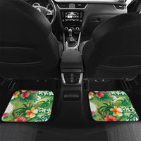 Hawaiian Flamingo Hibiscus Personalised Car Mats Green Summer Tropical Flowers LT9 Set 2pcs - Back Green - Polynesian Pride