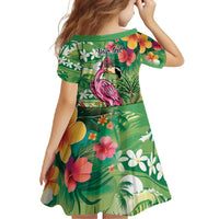 Hawaiian Flamingo Hibiscus Personalised Family Matching Short Sleeve Bodycon Dress and Hawaiian Shirt Green Summer Tropical Flowers LT9 - Polynesian Pride