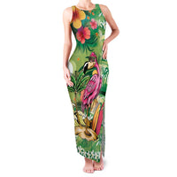 Hawaiian Flamingo Hibiscus Personalised Family Matching Tank Maxi Dress and Hawaiian Shirt Green Summer Tropical Flowers LT9 Mom's Dress Green - Polynesian Pride
