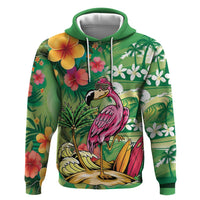 Hawaiian Flamingo Hibiscus Personalised Hoodie Green Summer Tropical Flowers - Polynesian Pride