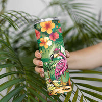 Hawaiian Flamingo Hibiscus Personalised Skinny Tumbler Green Summer Tropical Flowers LT9 - Polynesian Pride