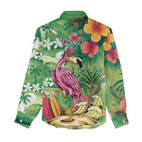 Hawaiian Flamingo Hibiscus Personalised Women Casual Shirt Green Summer Tropical Flowers LT9 - Polynesian Pride