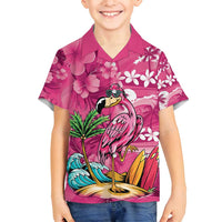 Hawaiian Flamingo Hibiscus Personalised Family Matching Summer Maxi Dress and Hawaiian Shirt Pink Summer Tropical Flowers LT9 Son's Shirt Pink - Polynesian Pride