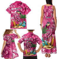 Hawaiian Flamingo Hibiscus Personalised Family Matching Tank Maxi Dress and Hawaiian Shirt Pink Summer Tropical Flowers LT9 - Polynesian Pride