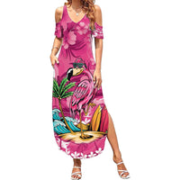 Hawaiian Flamingo Hibiscus Personalised Summer Maxi Dress Pink Summer Tropical Flowers - Polynesian Pride