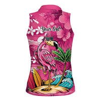Hawaiian Flamingo Hibiscus Personalised Women Sleeveless Polo Shirt Pink Summer Tropical Flowers LT9 - Polynesian Pride