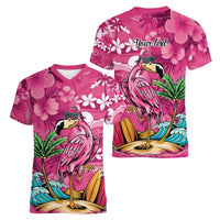 Hawaiian Flamingo Hibiscus Personalised Women V-Neck T-Shirt Pink Summer Tropical Flowers LT9 - Polynesian Pride