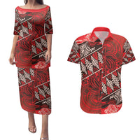 Vintage Ngatu Tribal Tonga Pattern Couples Matching Puletasi and Hawaiian Shirt - Polynesian Pride