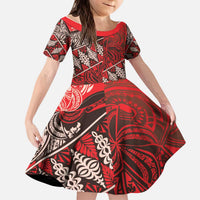 Vintage Ngatu Tribal Tonga Pattern Kid Short Sleeve Dress - Polynesian Pride