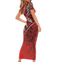 Vintage Ngatu Tribal Tonga Pattern Short Sleeve Bodycon Dress - Polynesian Pride