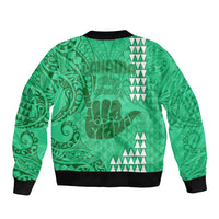 Strong Maui Sleeve Zip Bomber Jacket Good Living Hawaii with Shaka Sign Kakau Tribal Green LT9 - Polynesian Pride