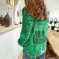 Strong Maui Women Casual Shirt Good Living Hawaii with Shaka Sign Kakau Tribal Green LT9 - Polynesian Pride